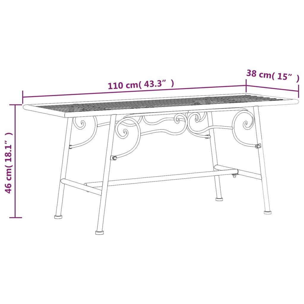 vidaXL Puunreunuspenkki 110 cm musta teräs hinta ja tiedot | Puutarhapenkit | hobbyhall.fi