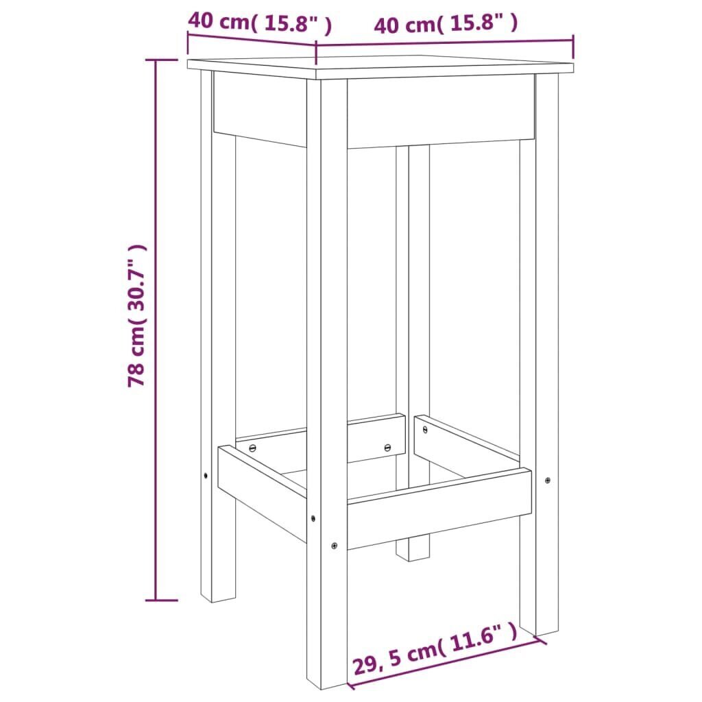 vidaXL Baarituolit 2 kpl harmaa 40x40x78 cm täysi mänty hinta ja tiedot | Ruokapöydän tuolit | hobbyhall.fi