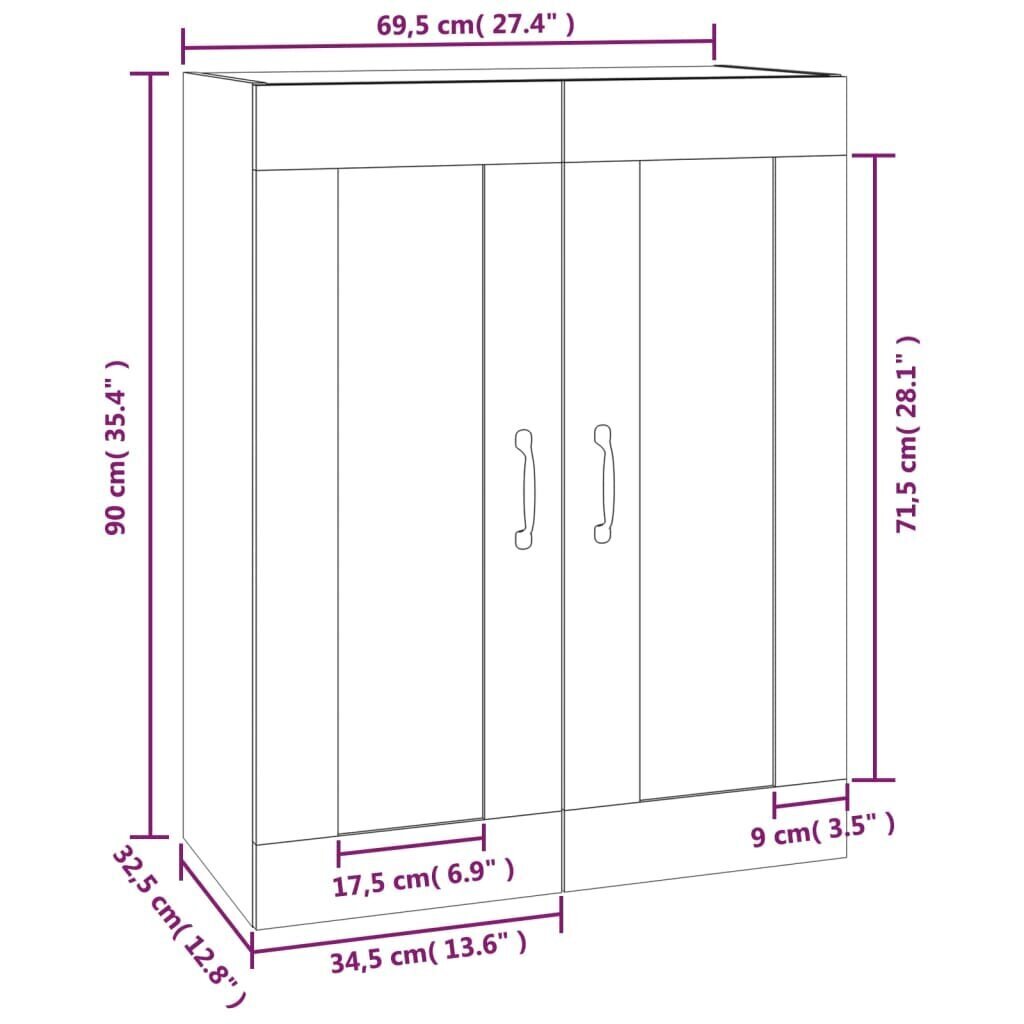 vidaXL Riippuva seinäkaappi valkoinen 69,5x32,5x90 cm hinta ja tiedot | Olohuoneen kaapit ja lipastot | hobbyhall.fi