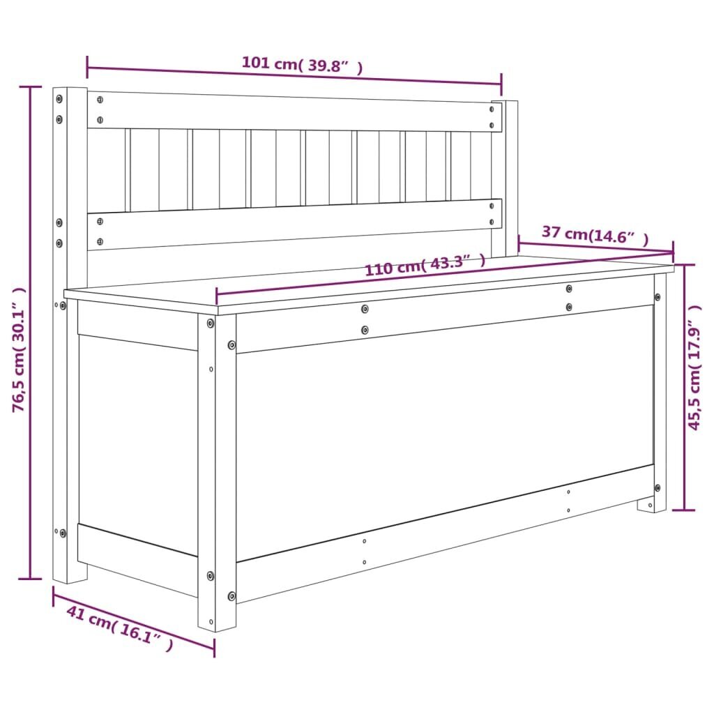 vidaXL Penkki valkoinen 110x41x76,5 cm täysi mänty hinta ja tiedot | Kenkäkaapit ja -hyllyt | hobbyhall.fi