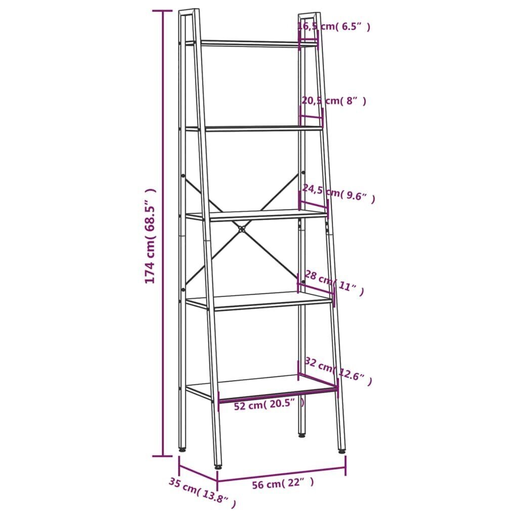 vidaXL 5-kerroksinen Lattiahylly musta 56x35x174 cm hinta ja tiedot | Hyllyt | hobbyhall.fi