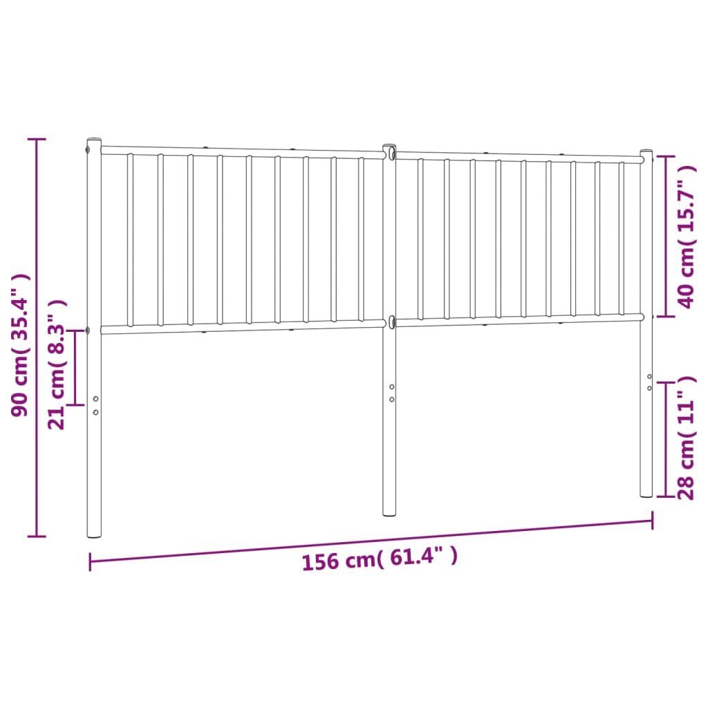 vidaXL Metallinen sängynpääty valkoinen 150 cm hinta ja tiedot | Sängyt | hobbyhall.fi