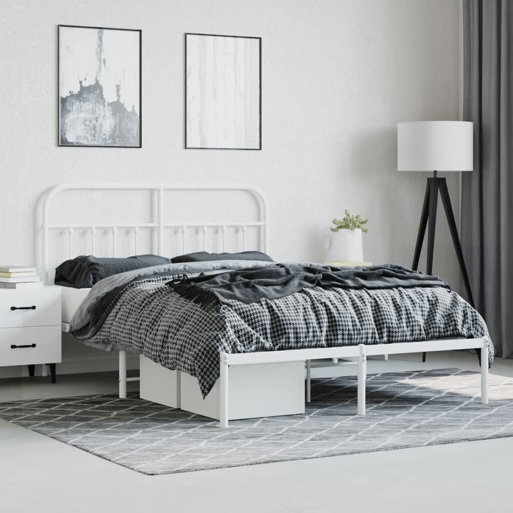 vidaXL Metallinen sängynrunko päädyllä valkoinen 135x190 cm hinta ja tiedot | Sängyt | hobbyhall.fi