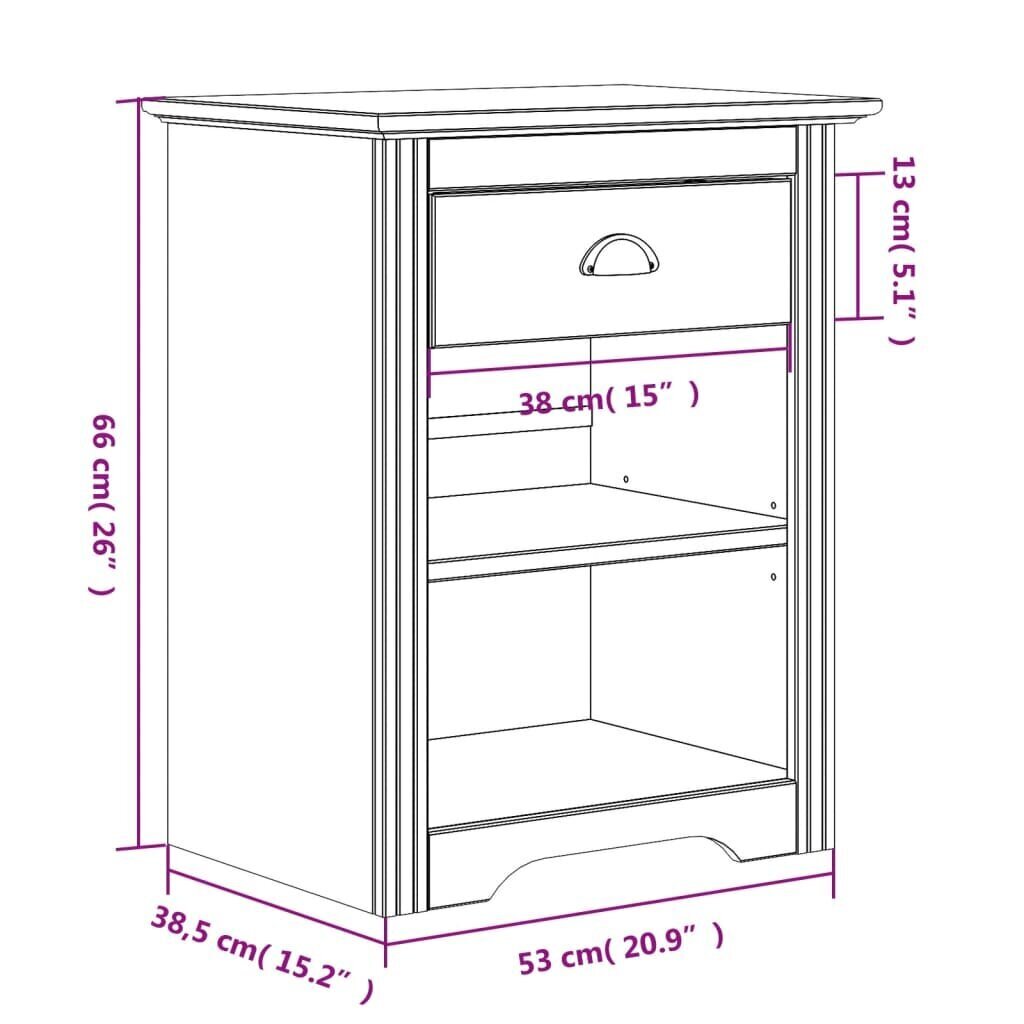 vidaXL Yöpöytä BODO ruskea 53x38,5x66 cm täysi mänty hinta ja tiedot | Yöpöydät | hobbyhall.fi