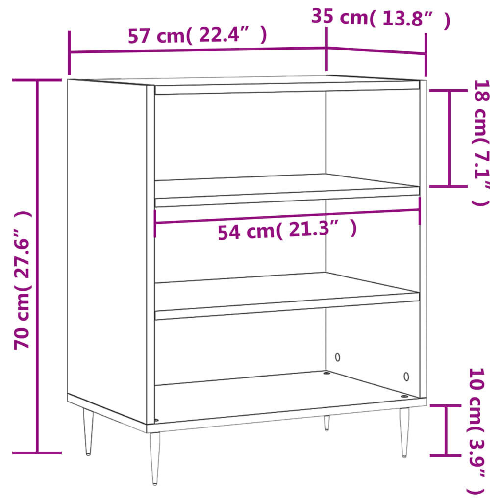 vidaXL Senkki valkoinen 57x35x70 cm tekninen puu hinta ja tiedot | Olohuoneen kaapit ja lipastot | hobbyhall.fi