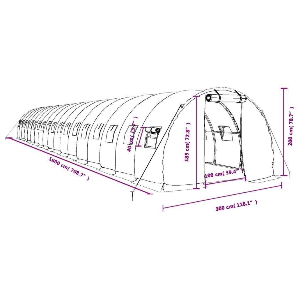 vidaXL Kasvihuone teräsrungolla vihreä 54 m² 18x3x2 m hinta ja tiedot | Kasvihuoneet | hobbyhall.fi