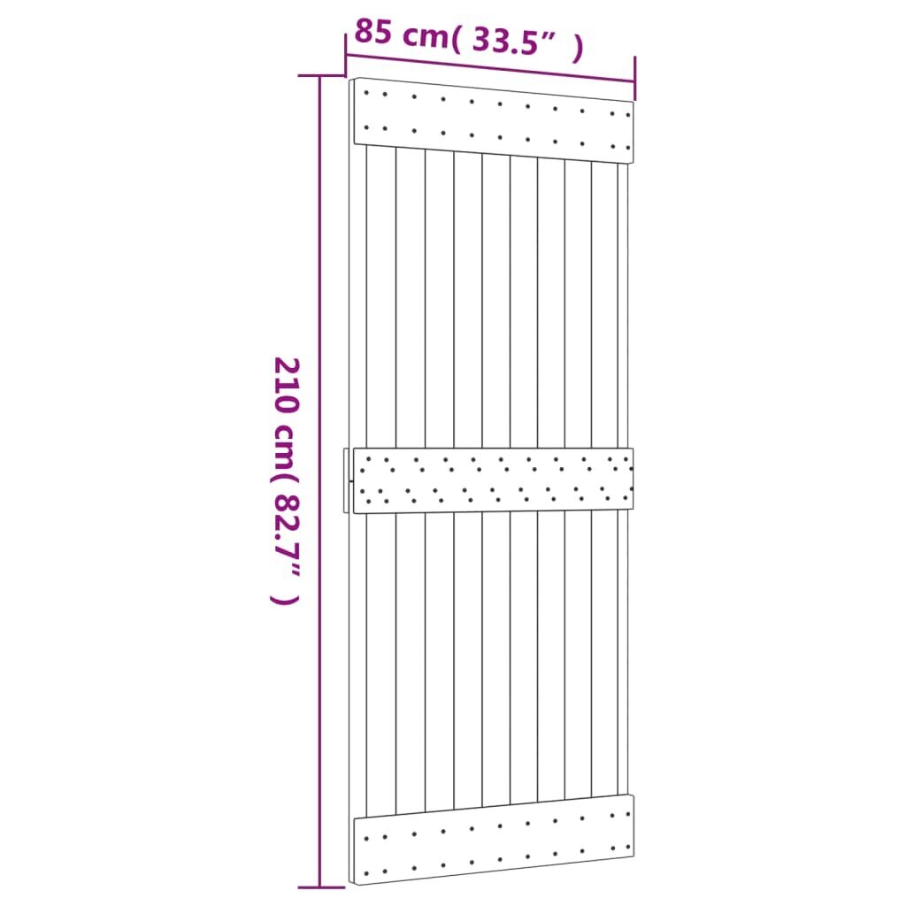 vidaXL Liukuovi asennustarvikkeineen 85x210 cm täysi mänty hinta ja tiedot | Sisäovet | hobbyhall.fi