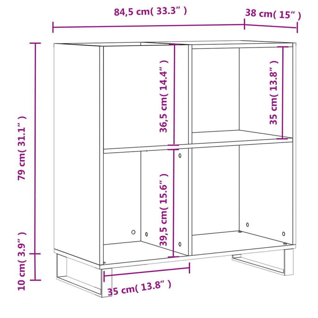 vidaXL LP-levyjen säilytyskaappi betoninharmaa 84,5x38x89 cm puu hinta ja tiedot | Kaapit | hobbyhall.fi