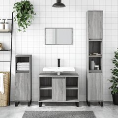 vidaXL 3-osainen Kylpyhuoneen kalustesarja harmaa Sonoma tekninen puu hinta ja tiedot | Kylpyhuonekalusteet | hobbyhall.fi