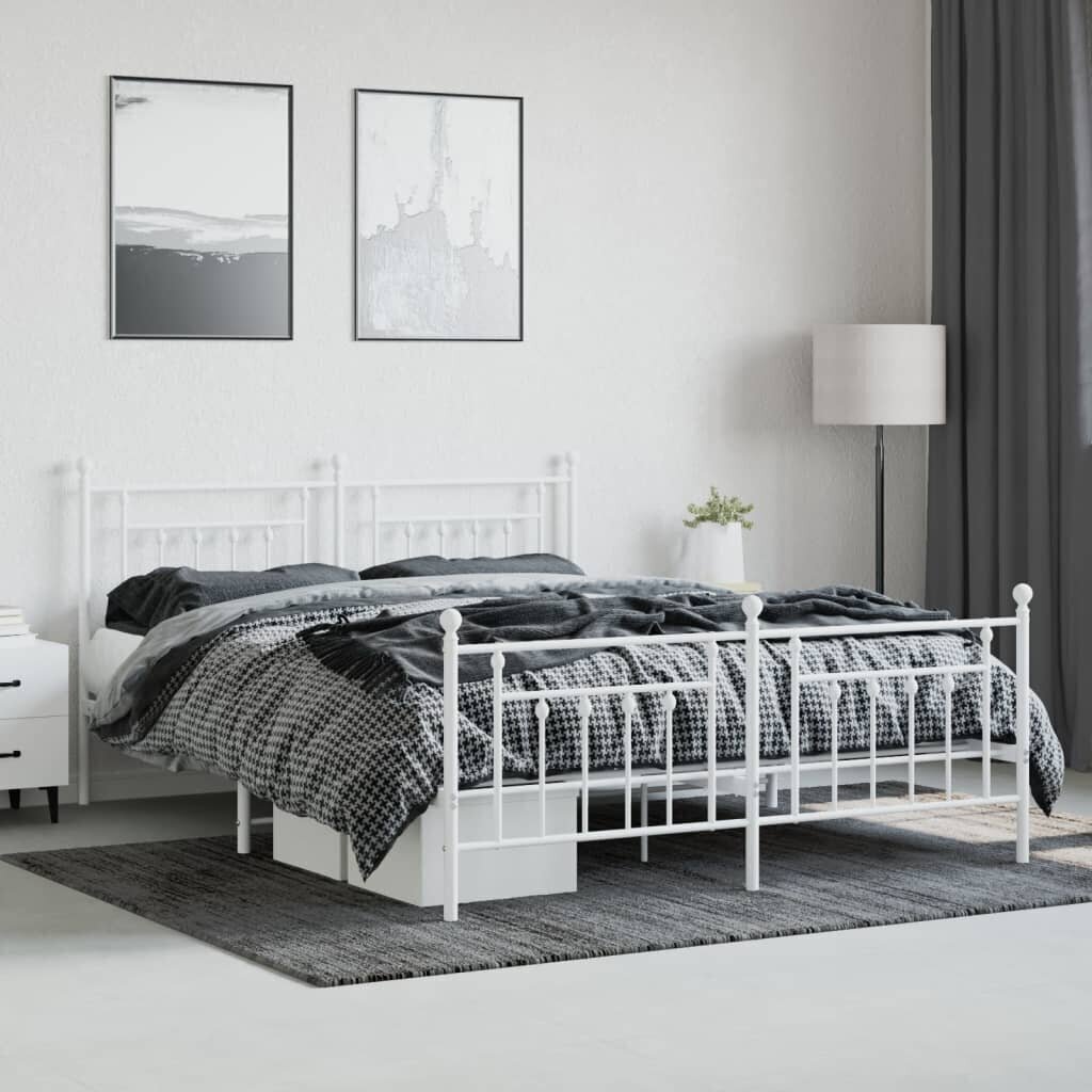vidaXL Metallinen sängynrunko päädyillä valkoinen 180x200 cm hinta ja tiedot | Sängyt | hobbyhall.fi
