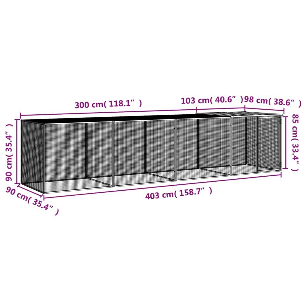 vidaXL Kanahäkki katolla antrasiitti 403x98x90 cm galvanoitu teräs hinta ja tiedot | Lintulaudat ja lintuhäkit | hobbyhall.fi