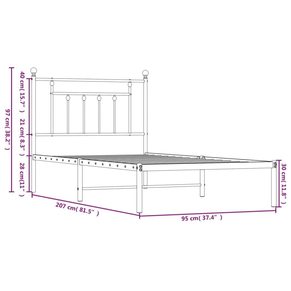 vidaXL Metallinen sängynrunko päädyllä musta 90x200 cm hinta ja tiedot | Sängyt | hobbyhall.fi