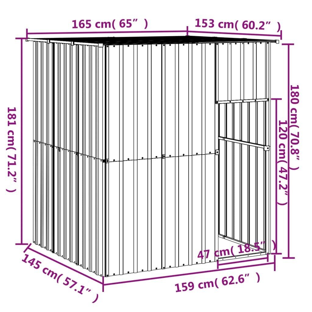 vidaXL Koirankoppi katolla harmaa 165x153x181 cm galvanoitu teräs hinta ja tiedot | Kuljetushäkit ja kuljetuslaatikot | hobbyhall.fi