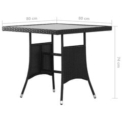 vidaXL Puutarhapöytä musta 80 x 80 x 74 cm polyrottinki hinta ja tiedot | Puutarhapöydät | hobbyhall.fi