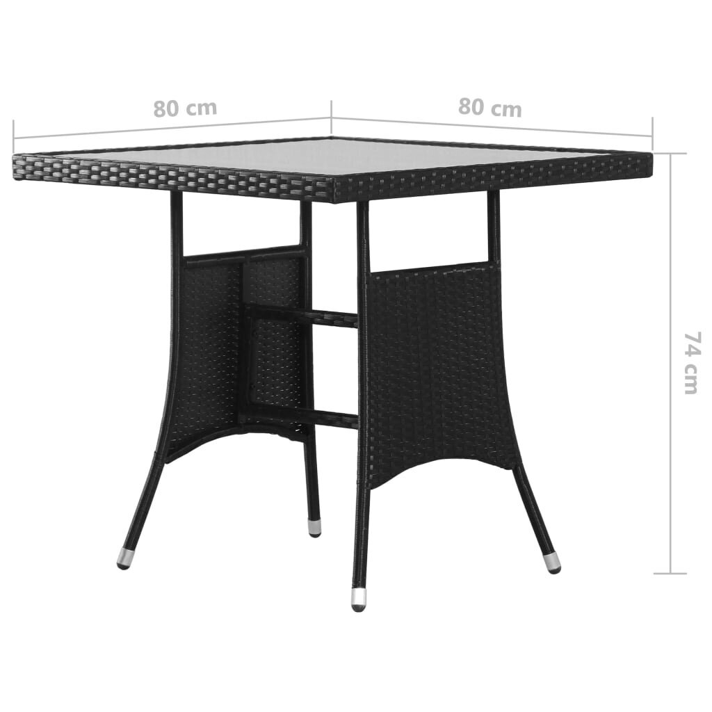 vidaXL Puutarhapöytä musta 80 x 80 x 74 cm polyrottinki hinta ja tiedot | Puutarhapöydät | hobbyhall.fi