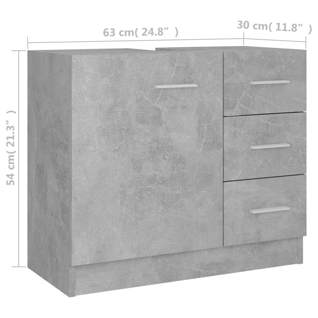 vidaXL Allaskaappi betoninharmaa 63x30x54 cm lastulevy hinta ja tiedot | Kylpyhuonekaapit | hobbyhall.fi