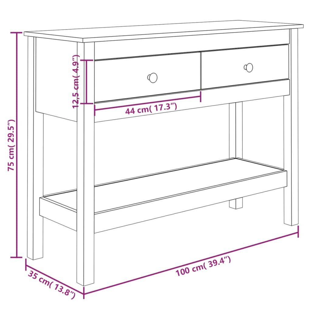 vidaXL Konsolipöytä valkoinen 100x35x75 cm täysi mänty hinta ja tiedot | Sivupöydät | hobbyhall.fi