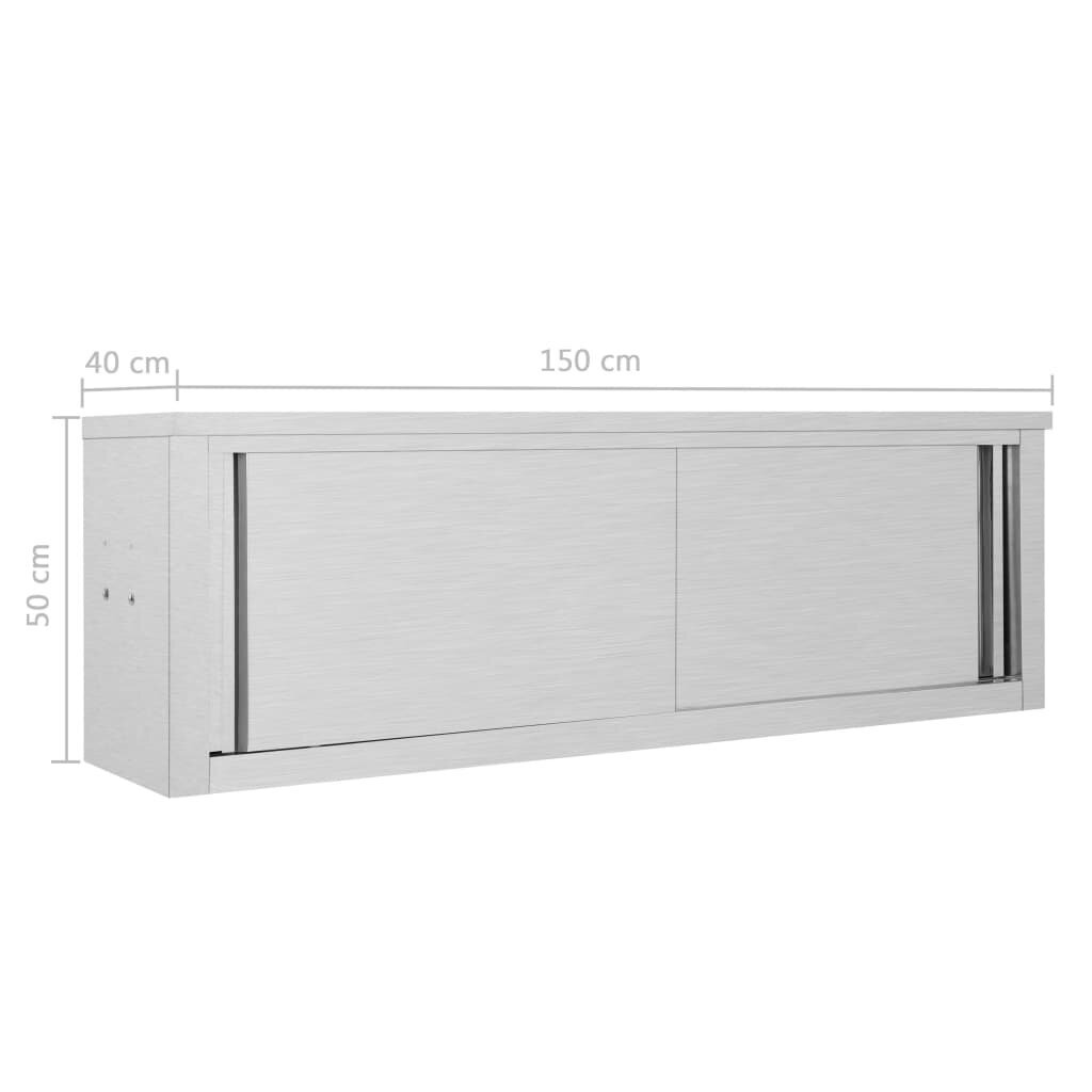 vidaXL Keittiön seinäkaappi liukuovilla 150x40x50 cm ruostumaton teräs hinta ja tiedot | Keittiön kaapit | hobbyhall.fi