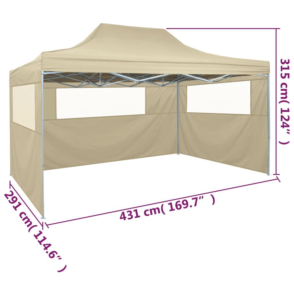 vidaXL kokoontaitettava teltta 3:lla seinällä 3x4,5 m kerma hinta ja tiedot | Puutarhapaviljongit | hobbyhall.fi