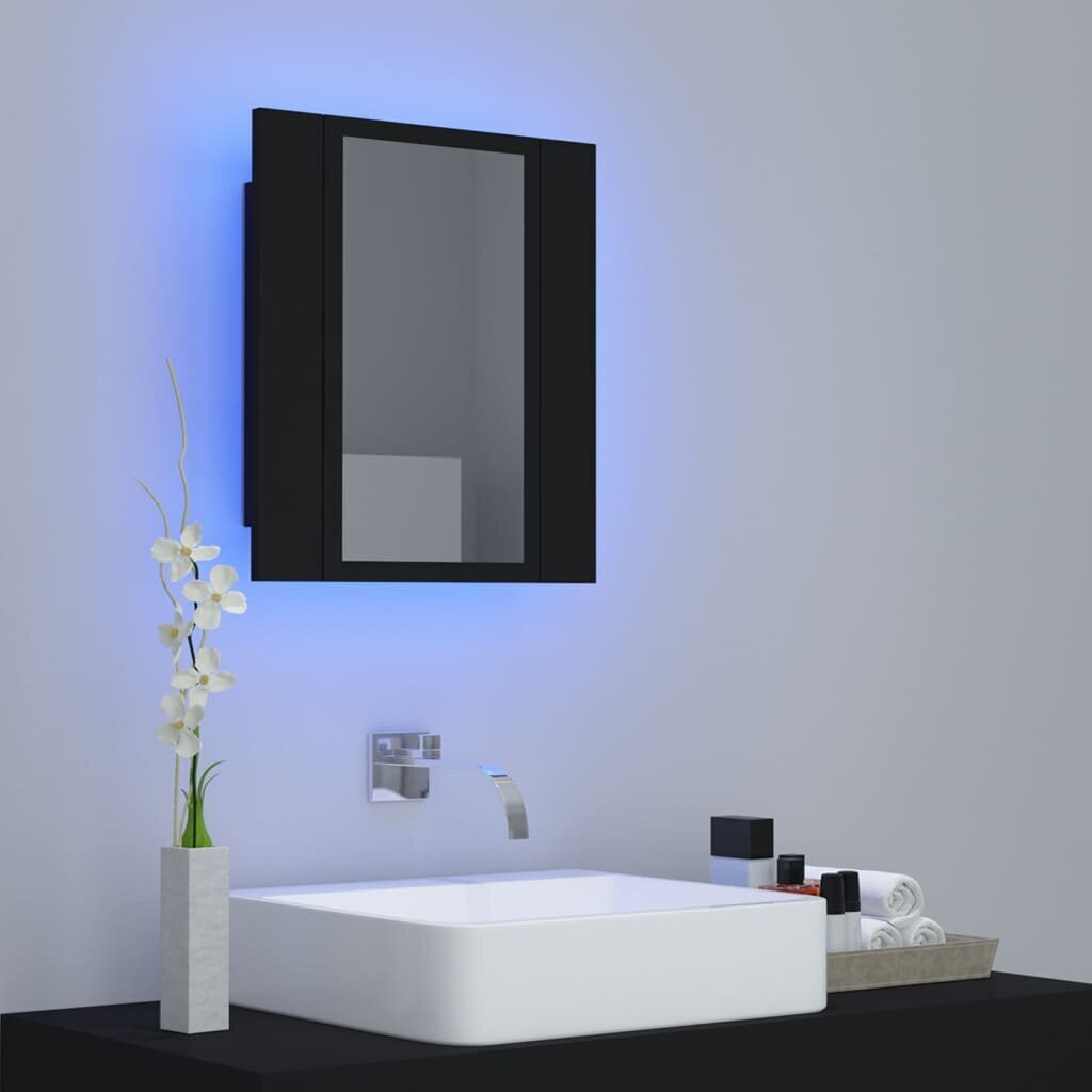 vidaXL Kylpyhuoneen LED-peilikaappi musta 40x12x45 cm akryyli hinta ja tiedot | Kylpyhuonekaapit | hobbyhall.fi