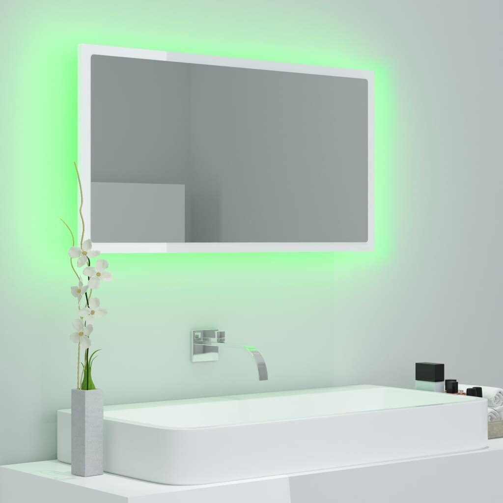 vidaXL LED-kylpyhuonepeili korkeakiilto valk. 80x8,5x37 cm akryyli hinta ja tiedot | Kylpyhuonepeilit | hobbyhall.fi