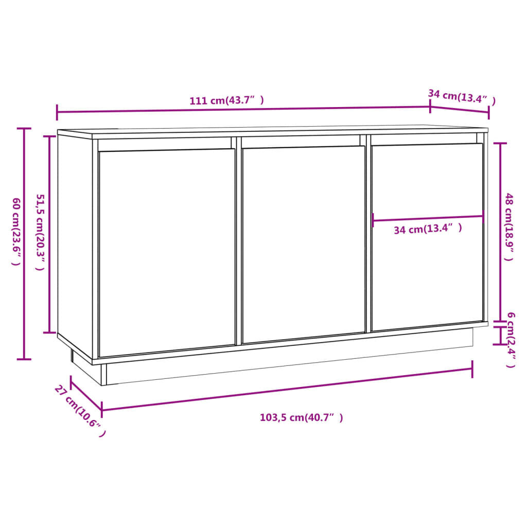 vidaXL Senkki 111x34x60 cm täysi mänty hinta ja tiedot | Olohuoneen kaapit ja lipastot | hobbyhall.fi