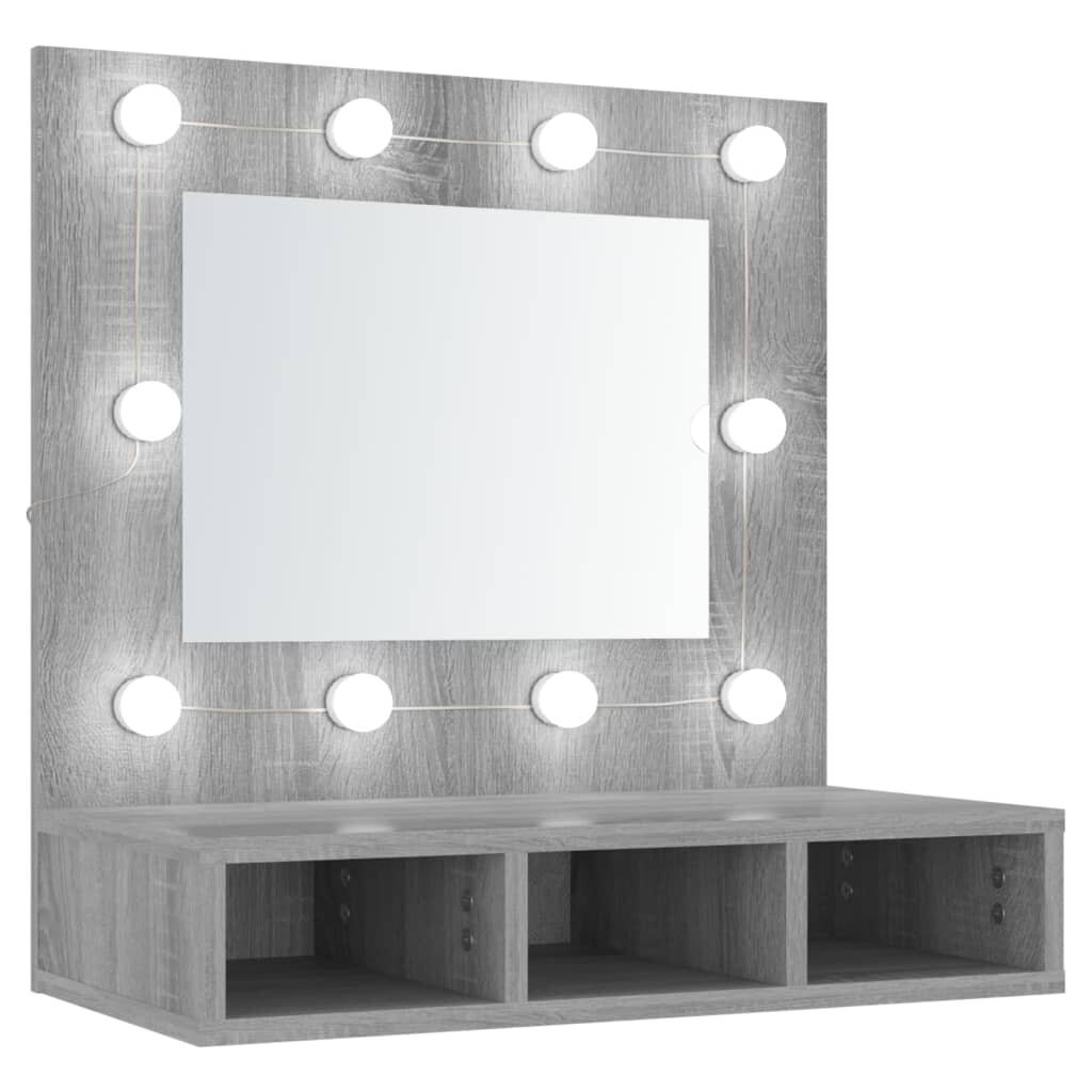 vidaXL Peilikaappi LED-valoilla harmaa Sonoma 60x31,5x62 cm hinta ja tiedot | Kylpyhuonekaapit | hobbyhall.fi