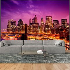 Valokuvatapetti - Manhattan ja Brooklyn Bridge yöllä 400x309 cm hinta ja tiedot | Valokuvatapetit | hobbyhall.fi