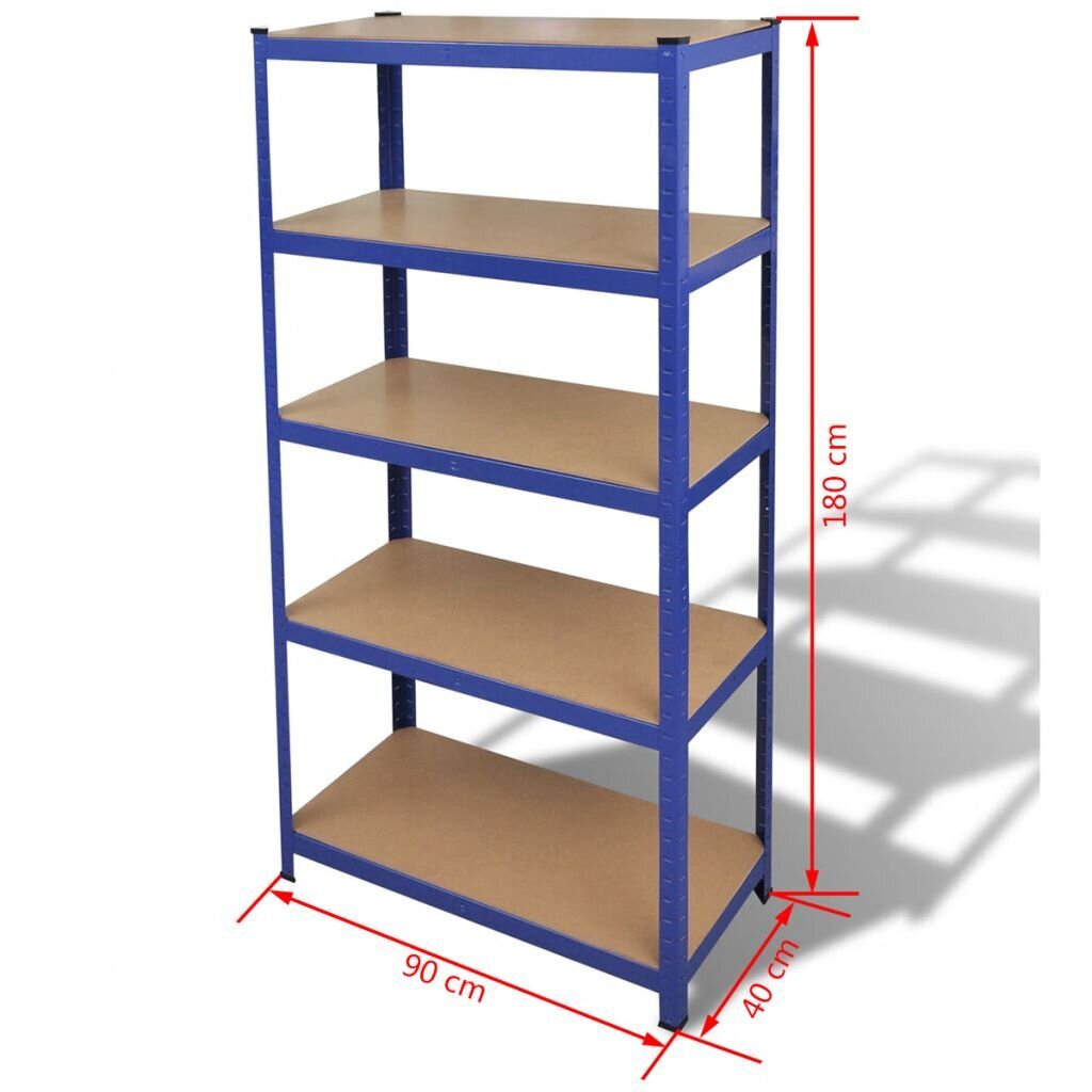 vidaXL 5-tasoinen Varastohylly sininen teräs ja tekninen puu hinta ja tiedot | Varastohyllyt | hobbyhall.fi