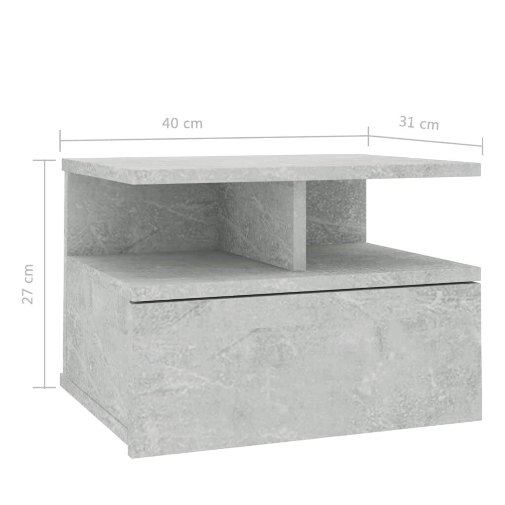 vidaXL Kelluvat yöpöydät 2 kpl betoninharmaa 40x31x27 cm lastulevy hinta ja tiedot | Yöpöydät | hobbyhall.fi