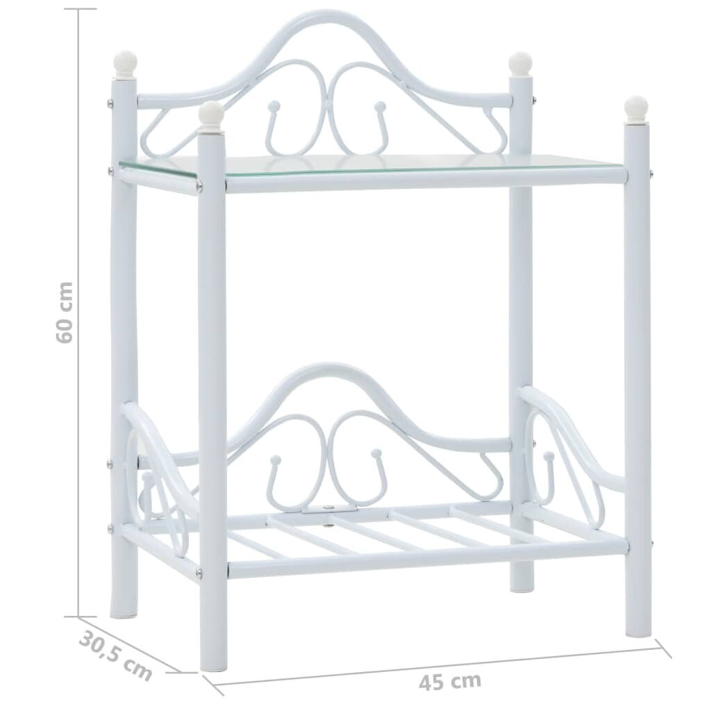 vidaXL Yöpöydät 2 kpl teräs ja karkaistu lasi 45x30,5x60 cm valkoinen hinta ja tiedot | Yöpöydät | hobbyhall.fi