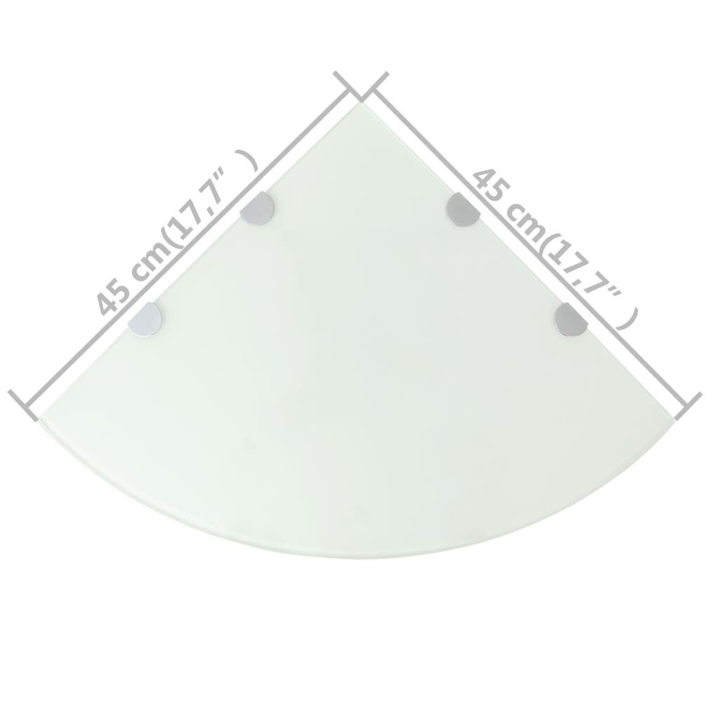 vidaXL Kulmahyllyt 2 kpl kromisilla kiinnikkeillä valk. lasi 45x45 cm hinta ja tiedot | Hyllyt | hobbyhall.fi