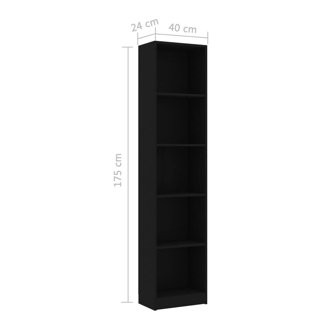 vidaXL 5-tasoinen kirjahylly musta 40x24x175 cm lastulevy hinta ja tiedot | Hyllyt | hobbyhall.fi