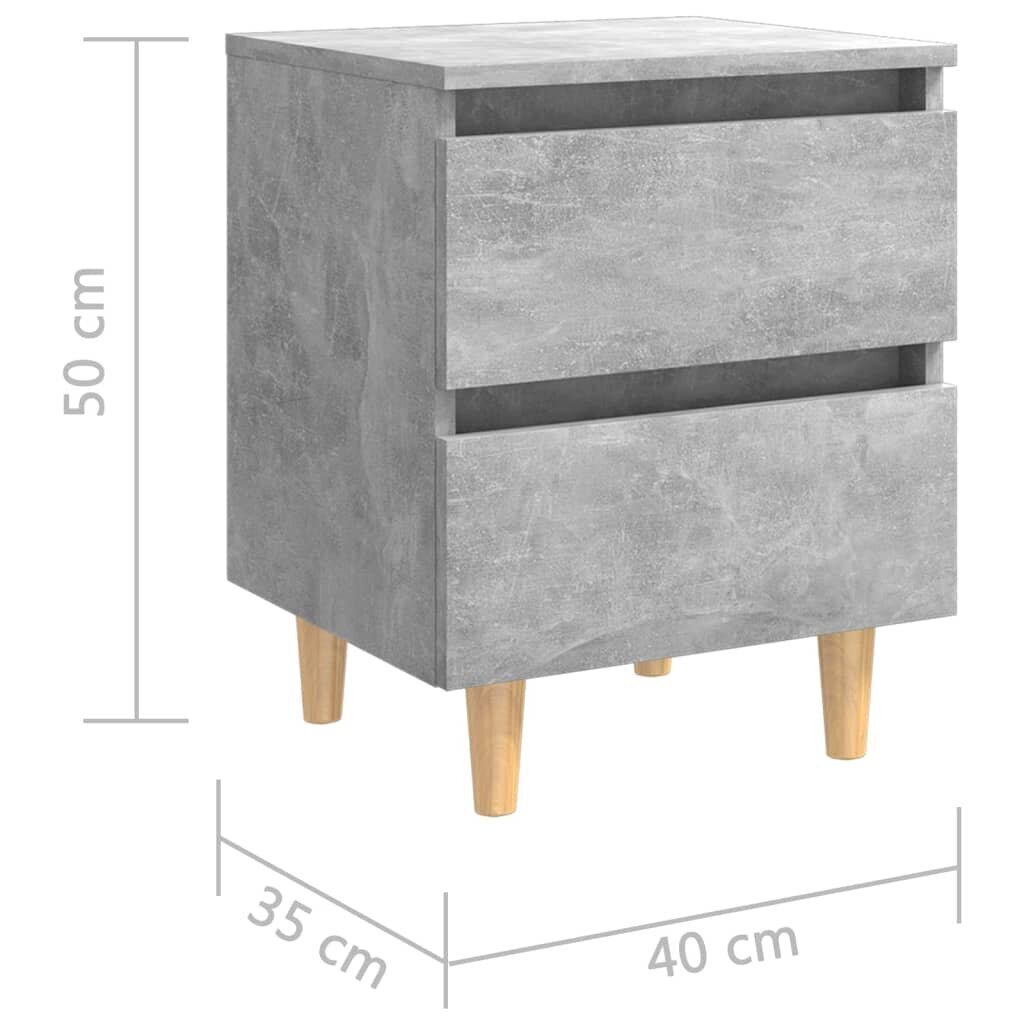 vidaXL Yöpöytä täysmäntyiset jalat betoninharmaa 40x35x50cm hinta ja tiedot | Yöpöydät | hobbyhall.fi
