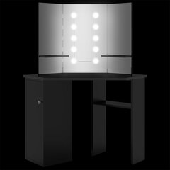 vidaXL Meikkipöytä kulmaan LED-valoilla musta 111x54x141,5 cm hinta ja tiedot | Peilipöydät | hobbyhall.fi