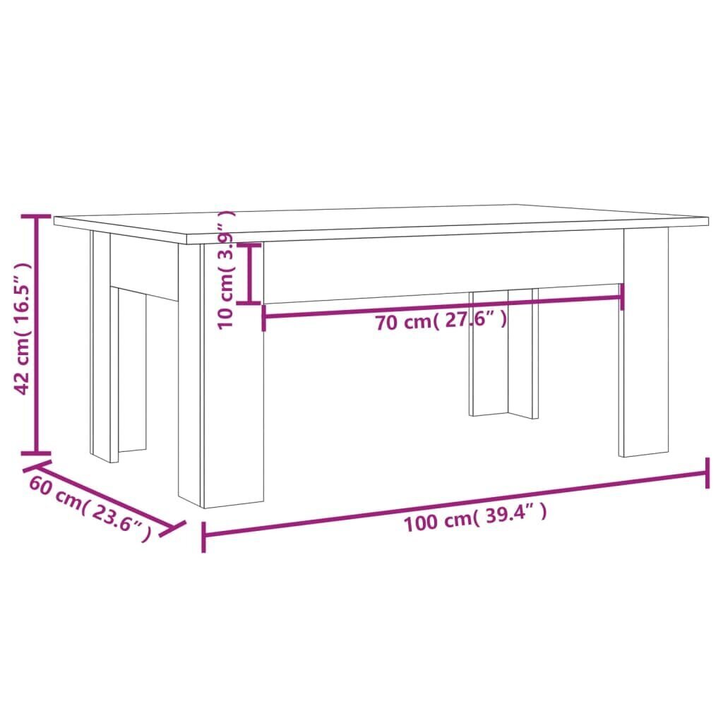 vidaXL Sohvapöytä harmaa Sonoma 100x60x42 cm tekninen puu hinta ja tiedot | Sohvapöydät | hobbyhall.fi