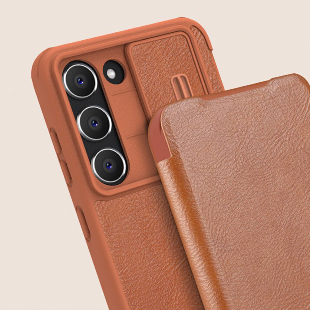 Kotelo Nillkin Qin Pro Leather Samsung S911 S23 5G ruskea hinta ja tiedot | Puhelimen kuoret ja kotelot | hobbyhall.fi