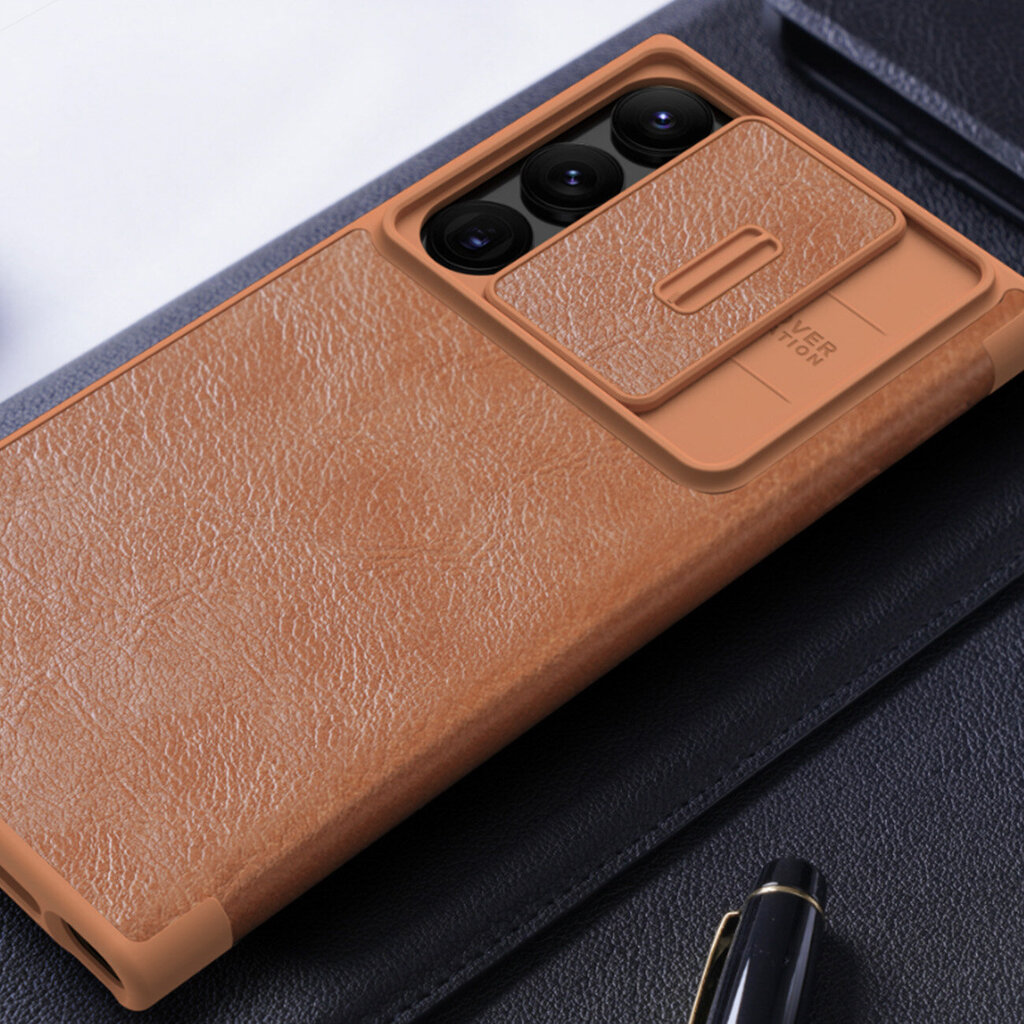 Kotelo Nillkin Qin Pro Leather Samsung S918 S23 Ultra 5G ruskea hinta ja tiedot | Puhelimen kuoret ja kotelot | hobbyhall.fi