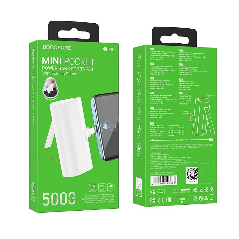 Ulkoinen Akku Power Bank Borofone BJ35 USB-C 5000 mAh valkoinen hinta ja tiedot | Varavirtalähteet | hobbyhall.fi