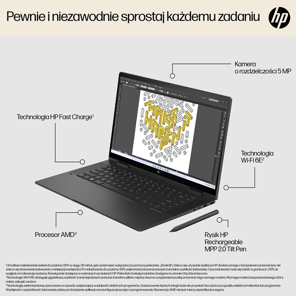 HP ENVY x360 15-fh0006nw 15,6" AMD Ryzen 5 7530U 16 GB LPDDR4x-SDRAM 512 GB SSD Wi-Fi 6E Windows 11 Home hinta ja tiedot | Kannettavat tietokoneet | hobbyhall.fi