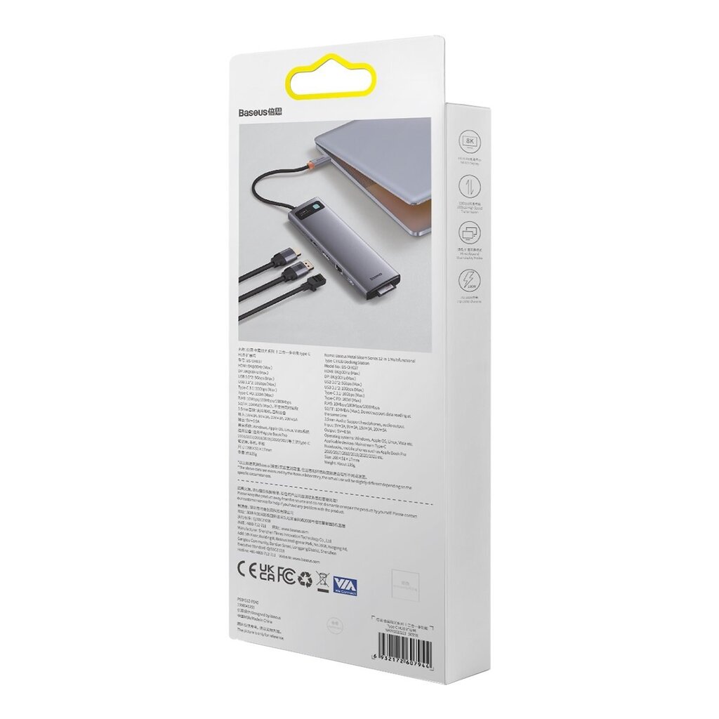 Baseus Metal Gleam HUB USB Type C HDMI / DP / USB Type C / minijack 3.5mm / RJ45 / SD (WKWG020213) hinta ja tiedot | Adapterit | hobbyhall.fi