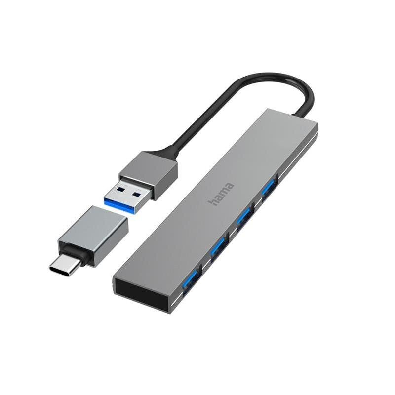 Hama USB Hub, 4x USB 3.2 Gen 1, USB-C adapter, gray - USB hub hinta ja tiedot | Adapterit | hobbyhall.fi