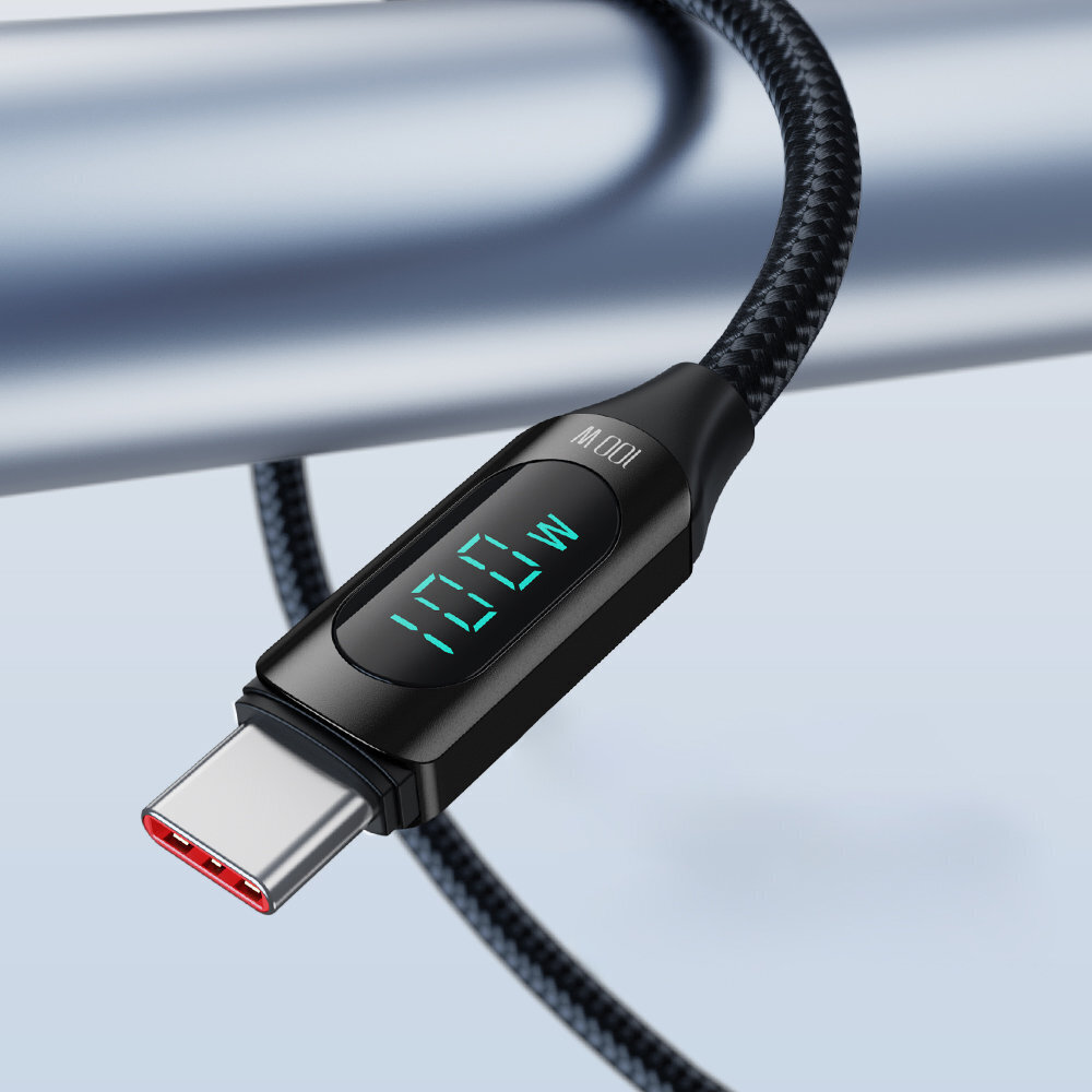 USB-C-kaapeli LED-näytöllä, 2m, musta hinta ja tiedot | Puhelinkaapelit | hobbyhall.fi