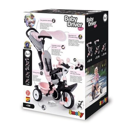 Smoby Baby Driver Plus työnnettävä kolmipyörä, vaaleanpunainen hinta ja tiedot | Kolmipyörät | hobbyhall.fi