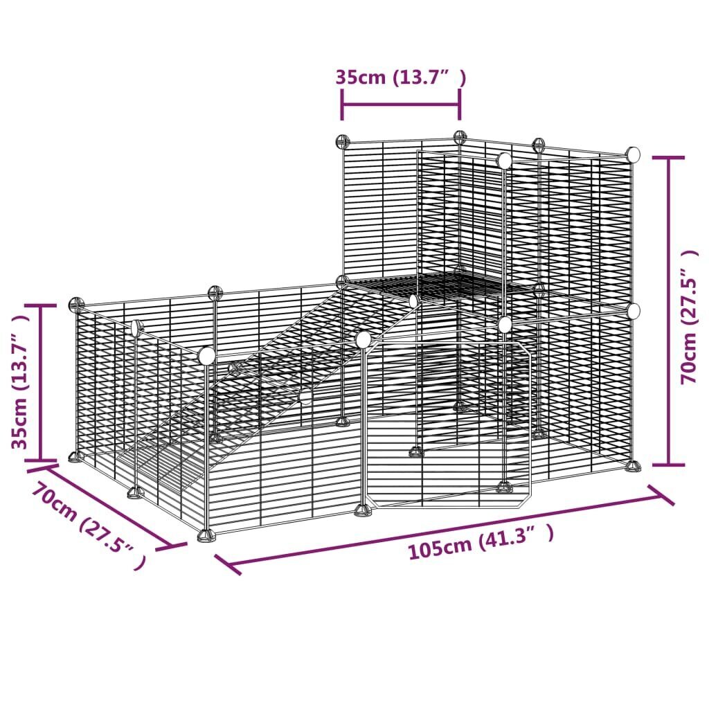 vidaXL 20-paneelinen lemmikkihäkki ovella musta 35x35 cm teräs hinta ja tiedot | Pieneläinten häkit ja tarvikkeet | hobbyhall.fi