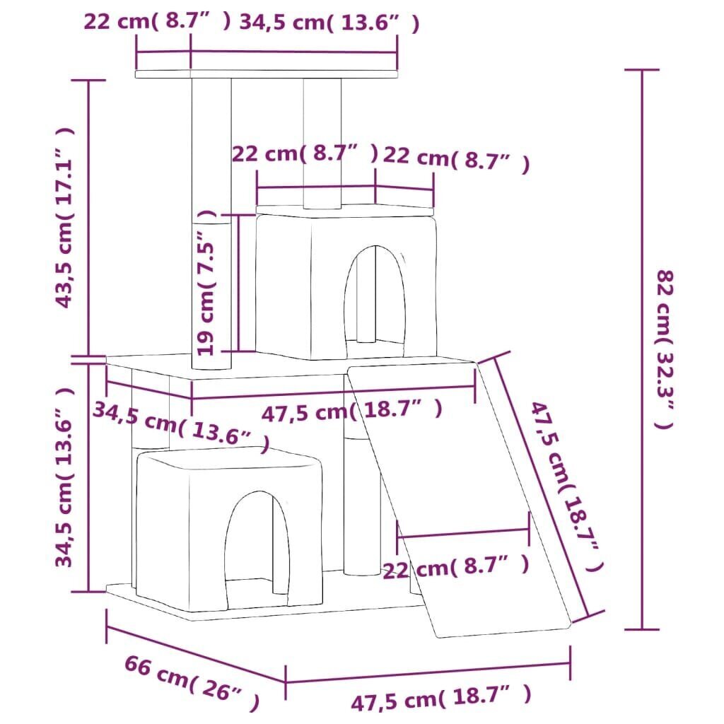 vidaXL Kissan kiipeilypuu sisal- raapimispylväillä, vaaleanharm. 82 cm hinta ja tiedot | Raapimispuut ja kiipeilypuut | hobbyhall.fi