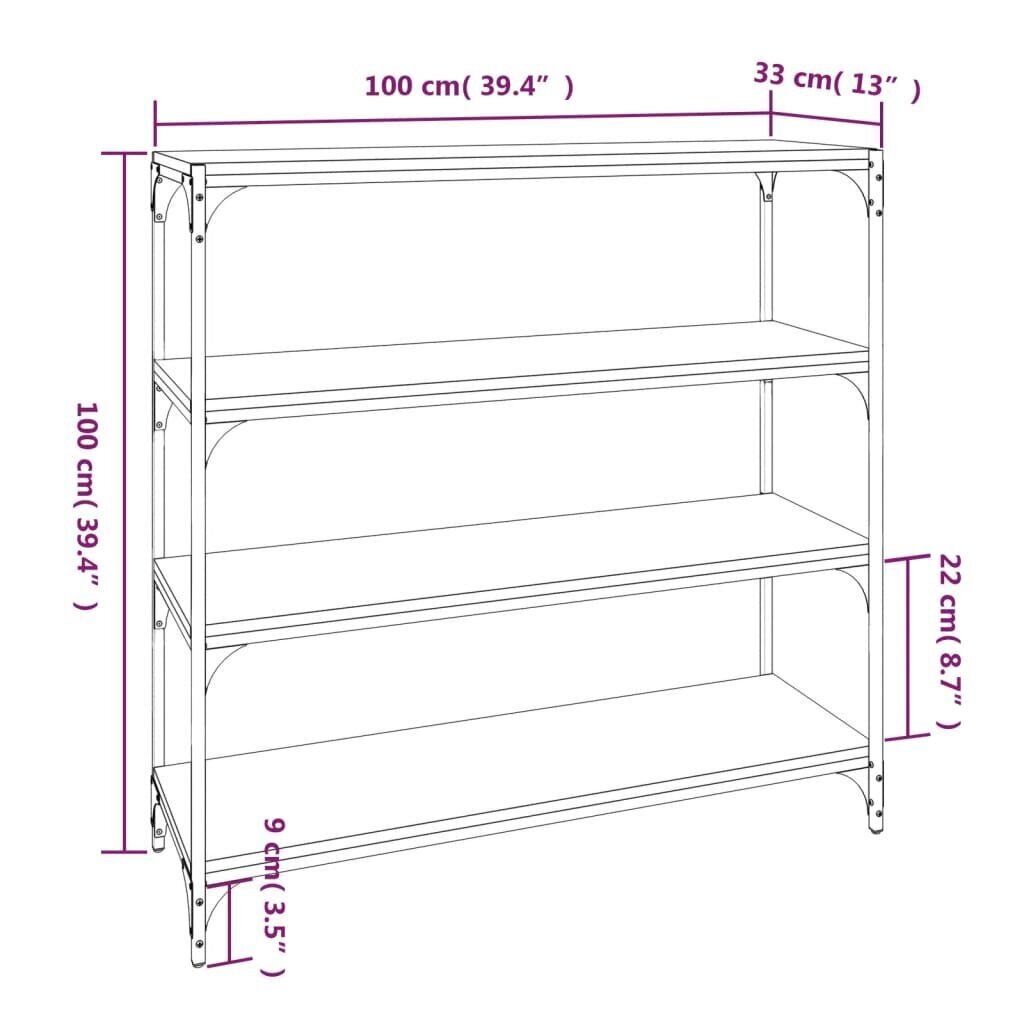 vidaXL Kirjahylly ruskea tammi 100x33x100 cm tekninen puu ja teräs hinta ja tiedot | Hyllyt | hobbyhall.fi