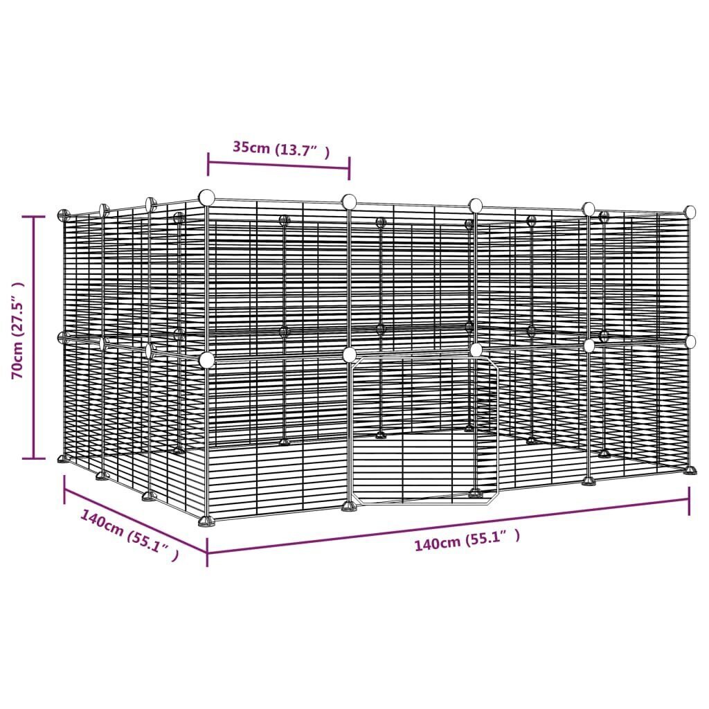 vidaXL 28-paneelinen lemmikkihäkki ovella, musta 35x35 cm teräs hinta ja tiedot | Pieneläinten häkit ja tarvikkeet | hobbyhall.fi