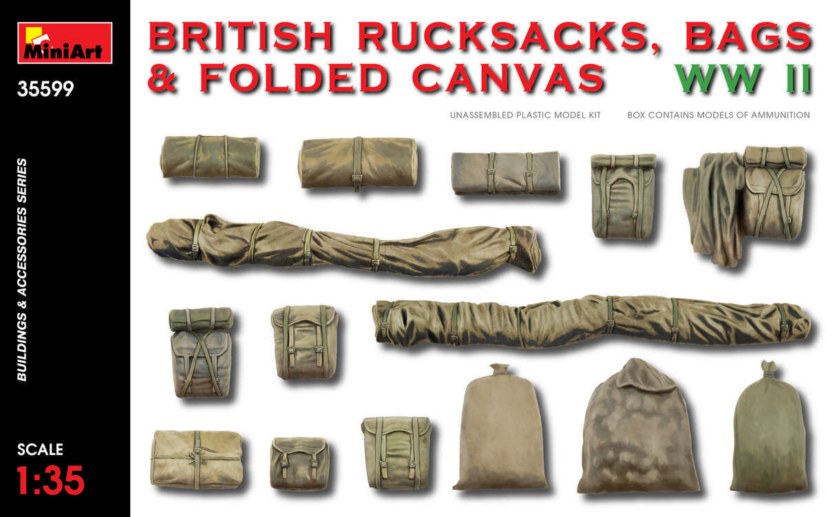 Liimattava malli MiniArt 35599 British Rucksacks Bags & Folded Canvas WW2 1/35 hinta ja tiedot | Koottavat pienoismallit | hobbyhall.fi