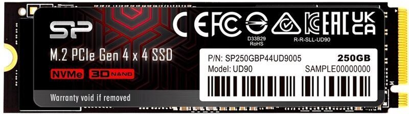 Silicon Power UD90, 250GB M.2 PCIe NVMe Gen4x4 NVMe 1.4 4500/1950 MB/s hinta ja tiedot | Kovalevyt | hobbyhall.fi